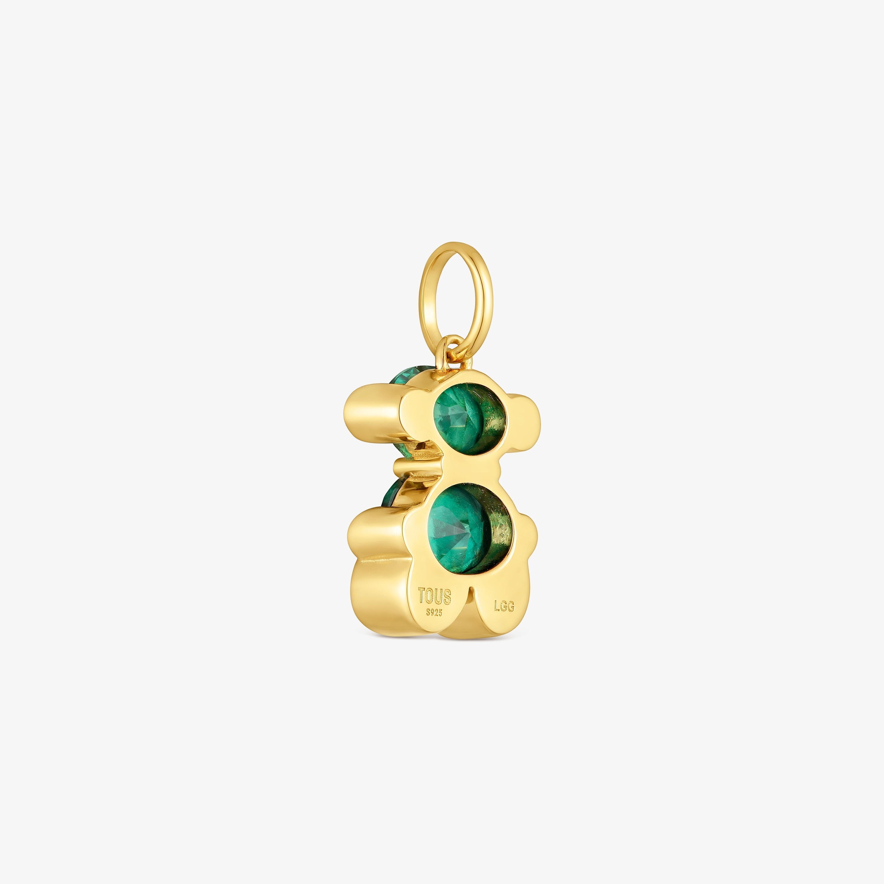 Small 18K gold vermeil bear motif Pendant with lab-grown green spinel Color Bear LGG