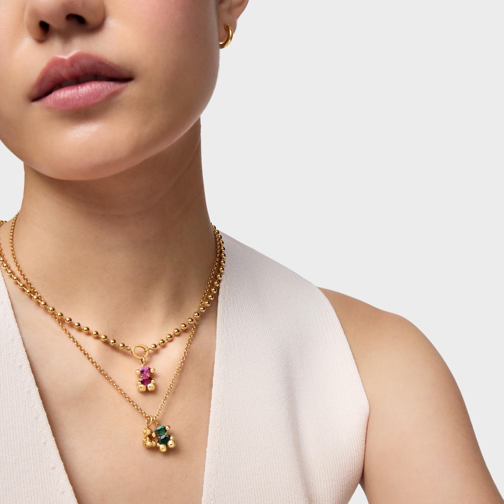 Small 18K gold vermeil bear motif Pendant with lab-grown green spinel Color Bear LGG