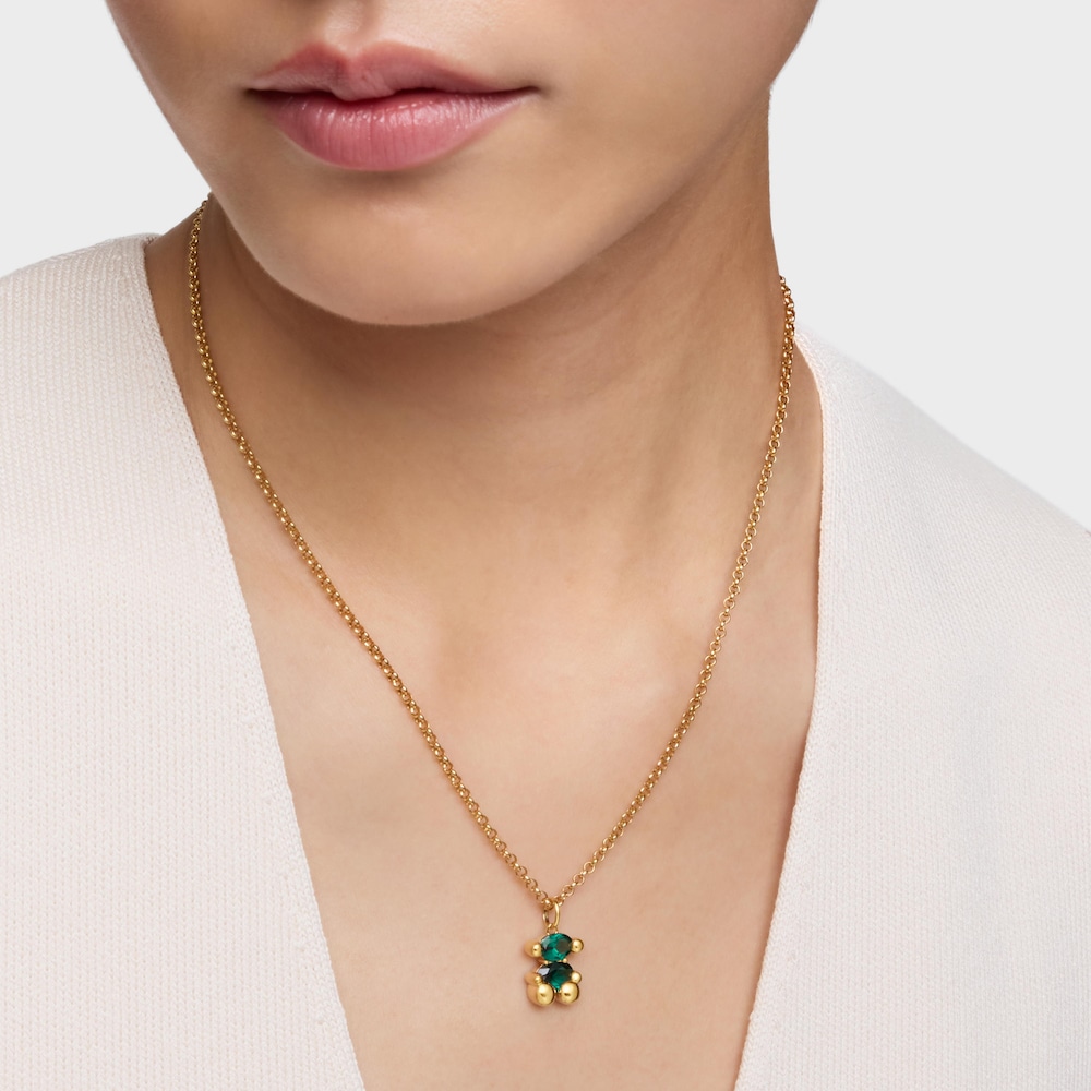 Small 18K gold vermeil bear motif Pendant with lab-grown green spinel Color Bear LGG