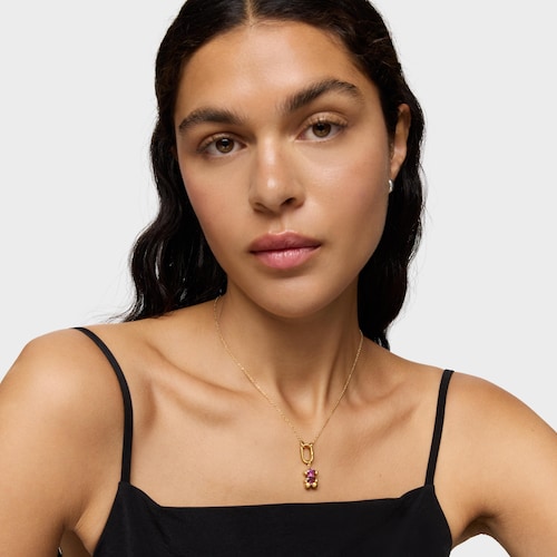 Μικρό μενταγιόν Color Bear LGG με μοτίβο αρκουδάκι με επιχρύσωση 18 καρατίων πάνω σε ασήμι με εργαστηριακά καλλιεργημένο πράσινο σπινέλιο