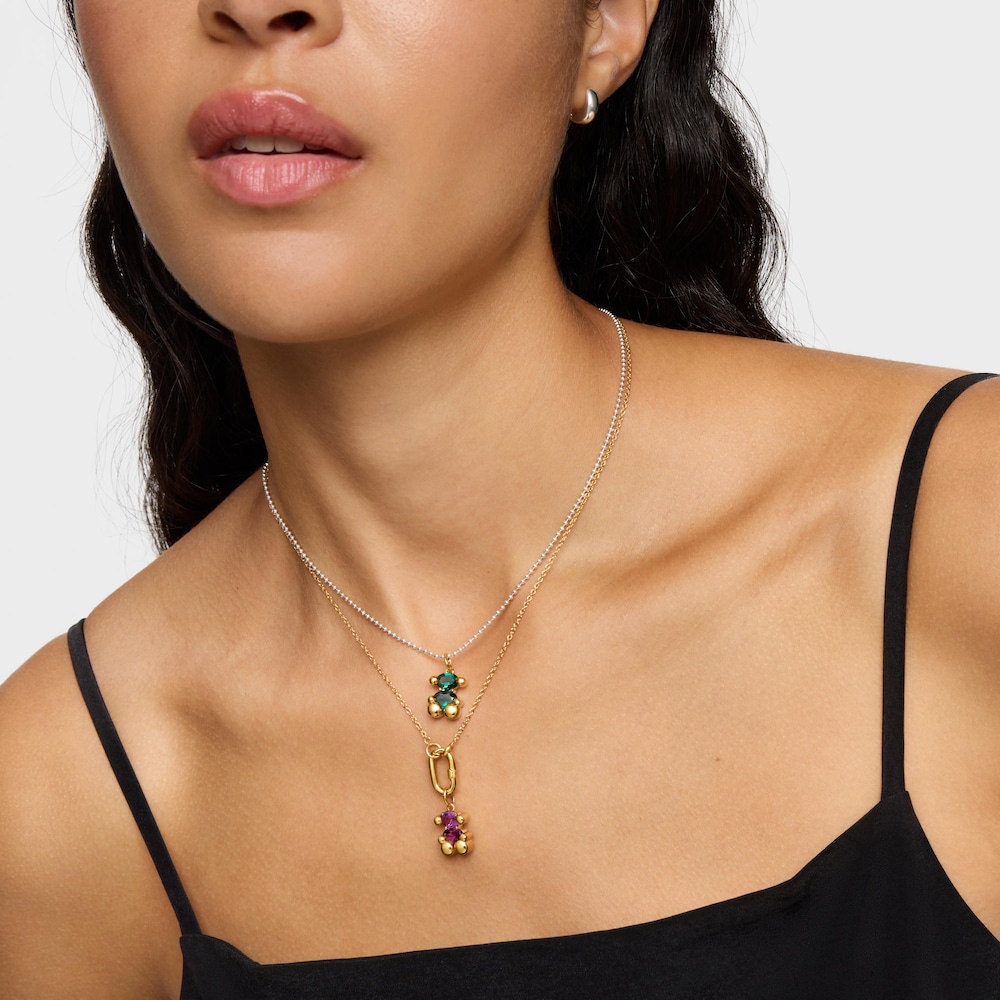 Small 18K gold vermeil bear motif Pendant with lab-grown green spinel Color Bear LGG