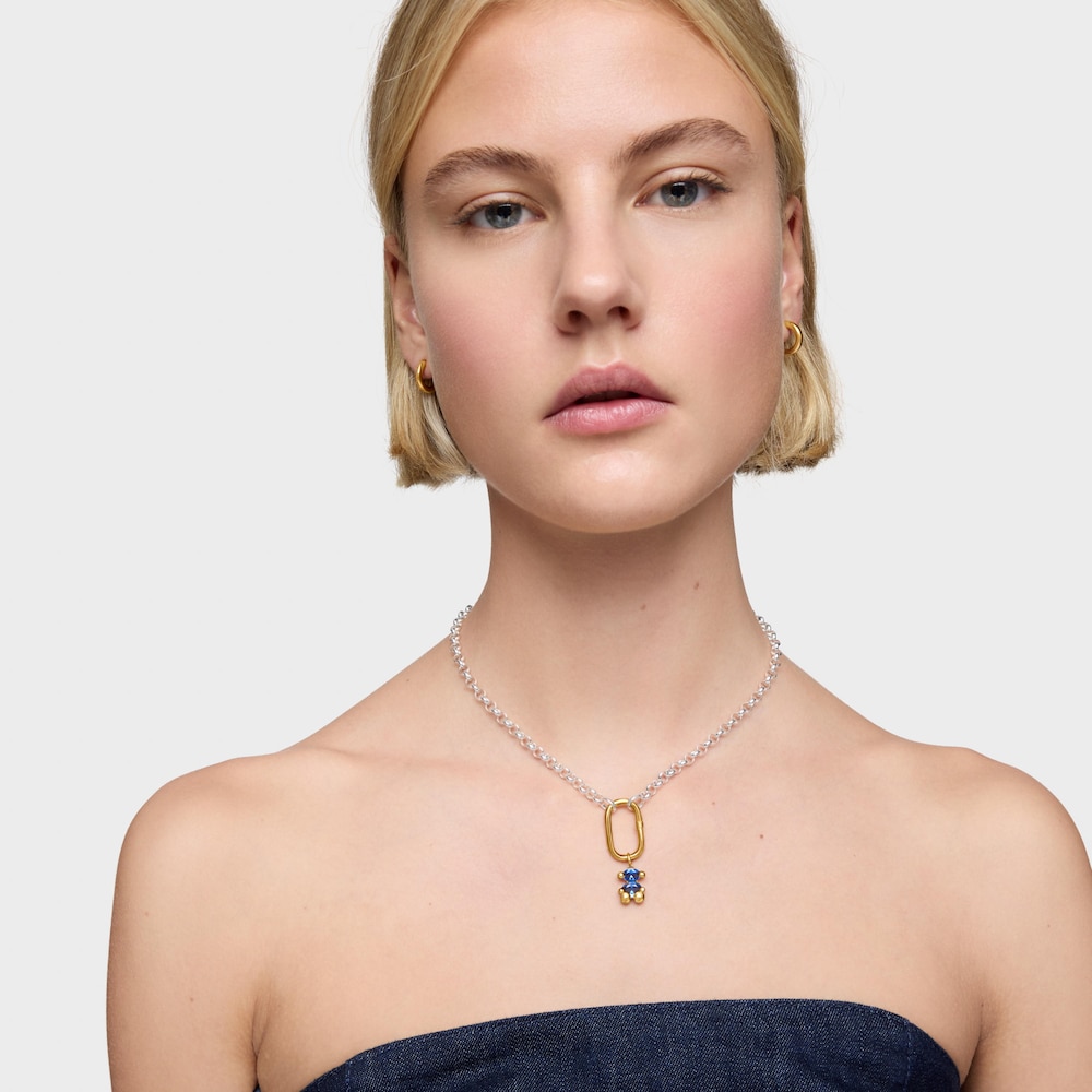 Pendente piccolo con motivo a orsetto in argento placcato oro 18&nbsp;kt e spinello verde creato in laboratorio Color Bear LGG