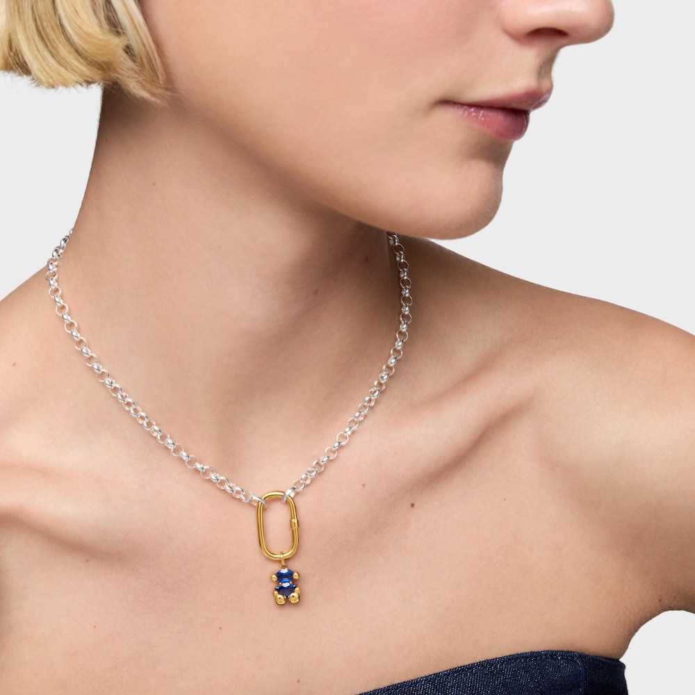 Pendente piccolo con motivo a orsetto in argento placcato oro 18&nbsp;kt e spinello verde creato in laboratorio Color Bear LGG