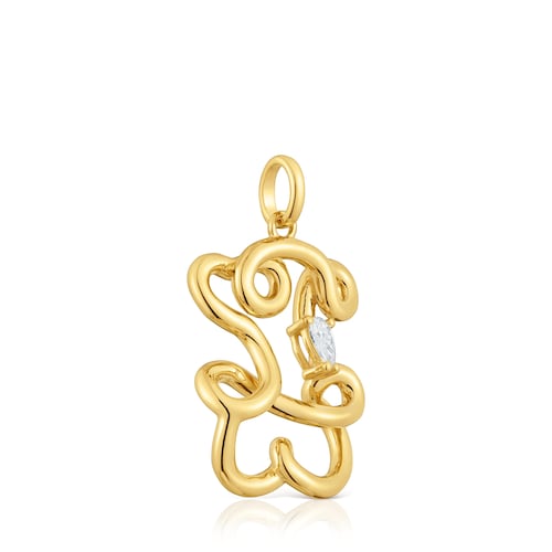 Colgante oso con baño de oro 18 kt sobre plata y diamantes creados en laboratorio 22 mm Lio LGD