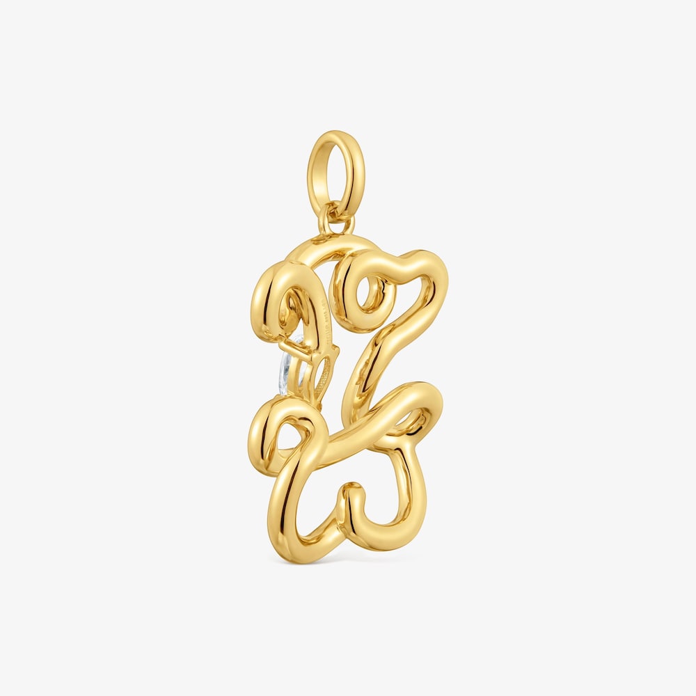 Dije oso con ba&ntilde;o de oro 18&nbsp;kt sobre plata y diamantes creados en laboratorio 22 mm Lio LGD