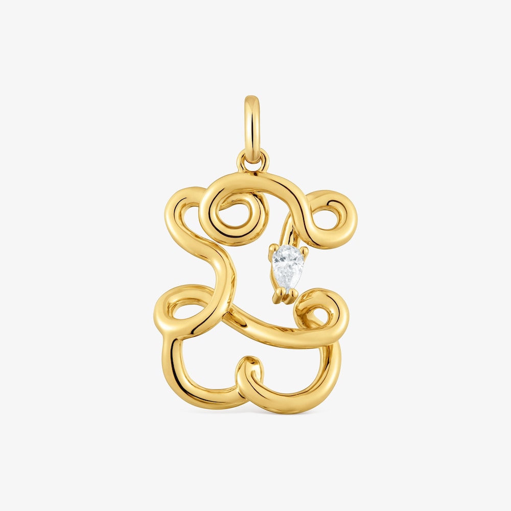 Dije oso con ba&ntilde;o de oro 18&nbsp;kt sobre plata y diamantes creados en laboratorio 22 mm Lio LGD