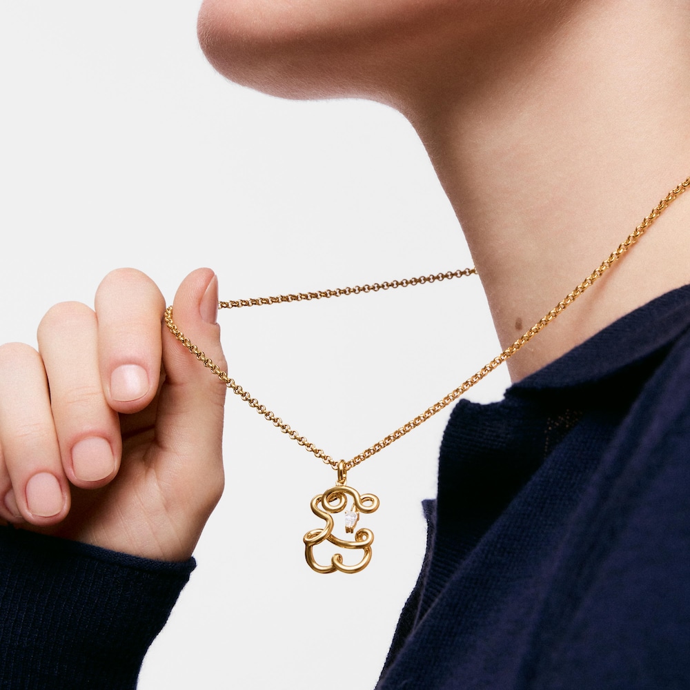 Dije oso con ba&ntilde;o de oro 18&nbsp;kt sobre plata y diamantes creados en laboratorio 22 mm Lio LGD