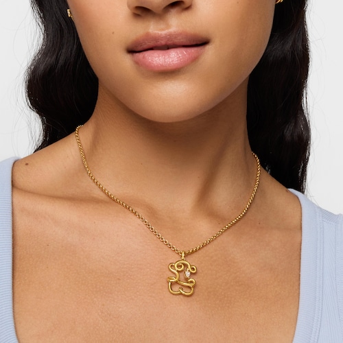 Colgante oso con baño de oro 18 kt sobre plata y diamantes creados en laboratorio 22 mm Lio LGD