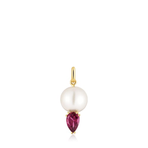 14kt gold, rhodolite and cultured pearl Pendant Ivette