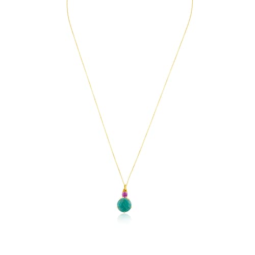 Collar corto de oro 14 kt con amazonita y rubí tratado Ivette