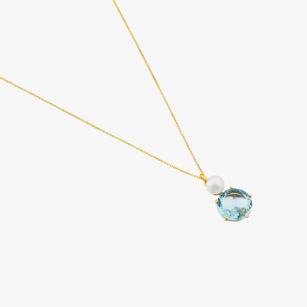 Collar corto de oro 14 kt con topacio y perla cultivada Mini Ivette