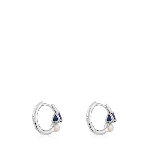 14kt white gold, iolite and cultured pearl Hoop earrings Ivette