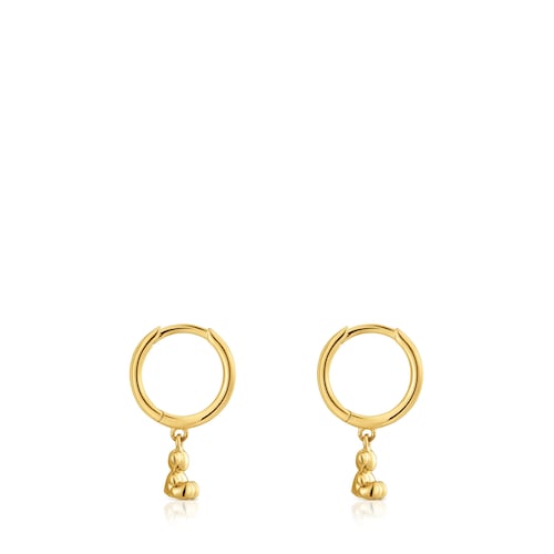 14kt gold and bear charm Hoop earrings Bold Bear