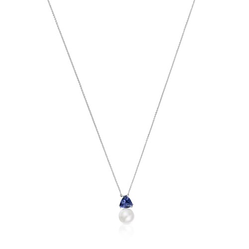 Collar corto de oro blanco 14 kt, iolita y perla cultivada Ivette
