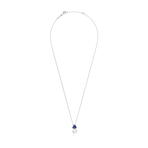 Collar corto de oro blanco 14 kt, iolita y perla cultivada Ivette