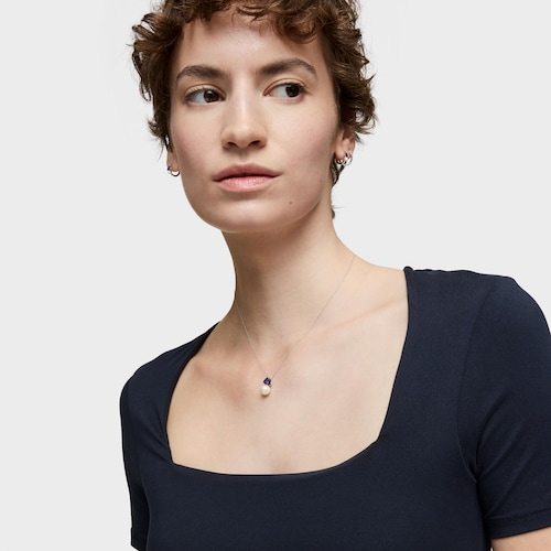 Collar corto de oro blanco 14 kt, iolita y perla cultivada Ivette