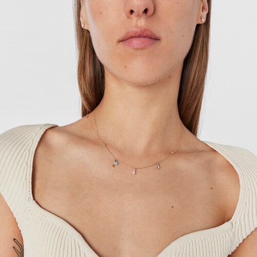 Collar corto de oro 14 kt con gemas Mini Ivette