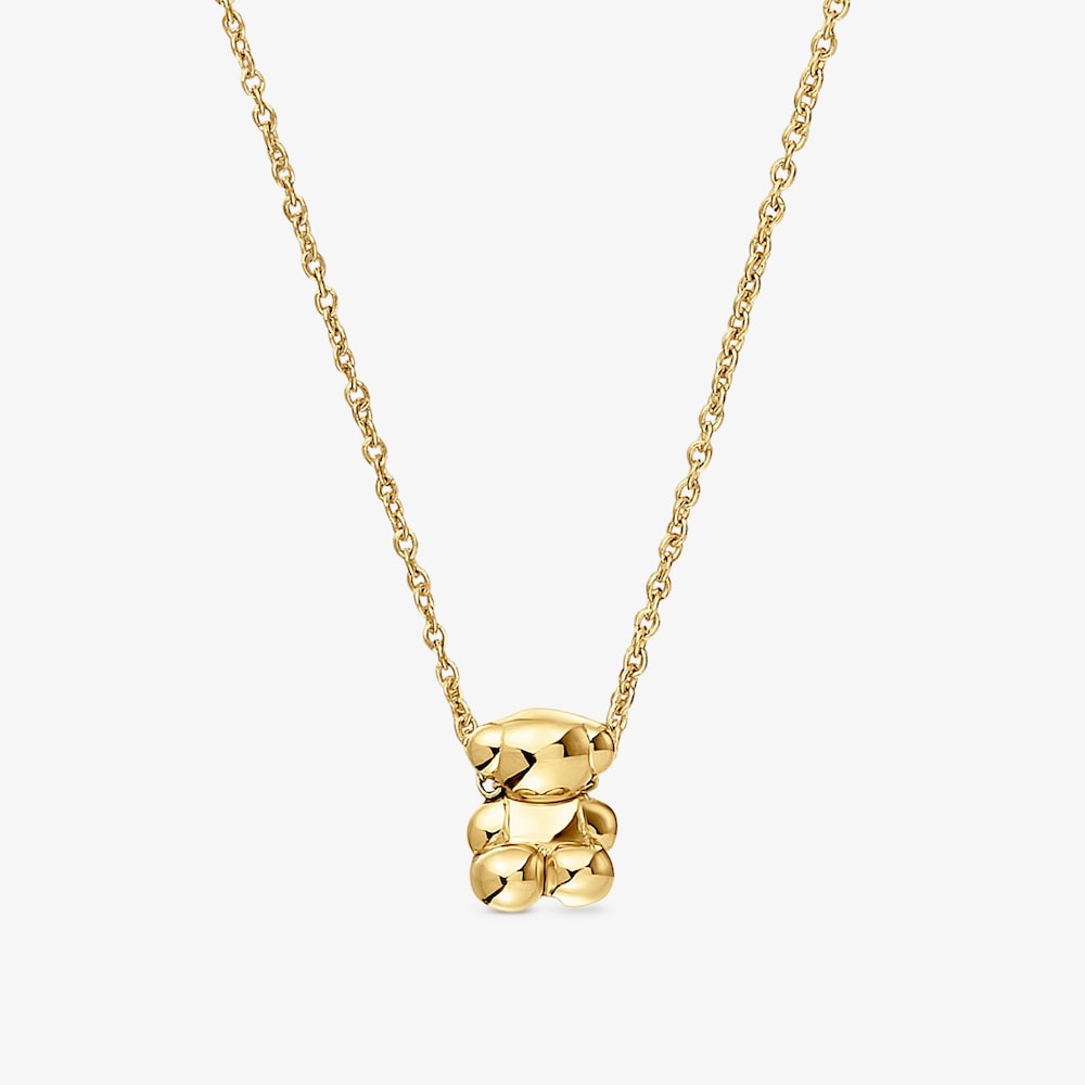 Short 14K solid gold and bear charm Necklace Bold Bear