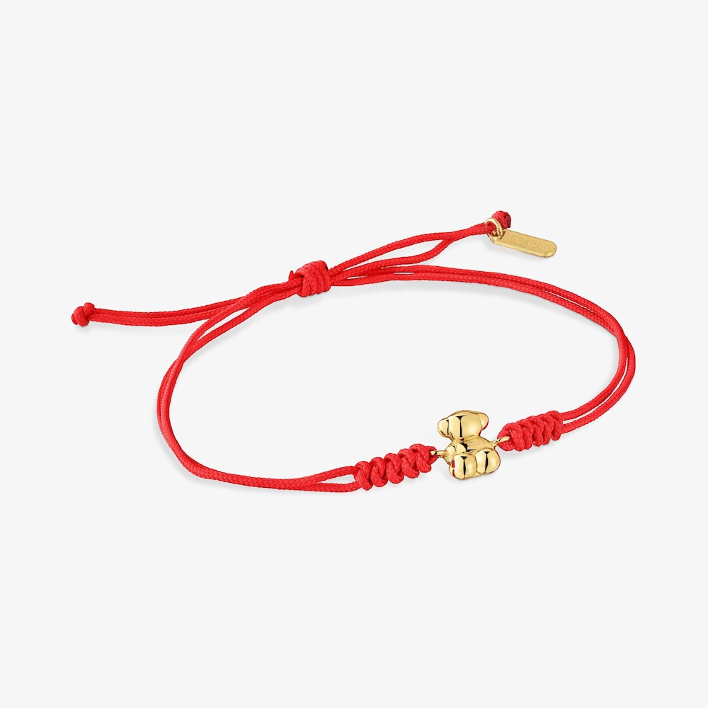 Pulsera oso de oro 14 kt y nylon rojo Bold Bear