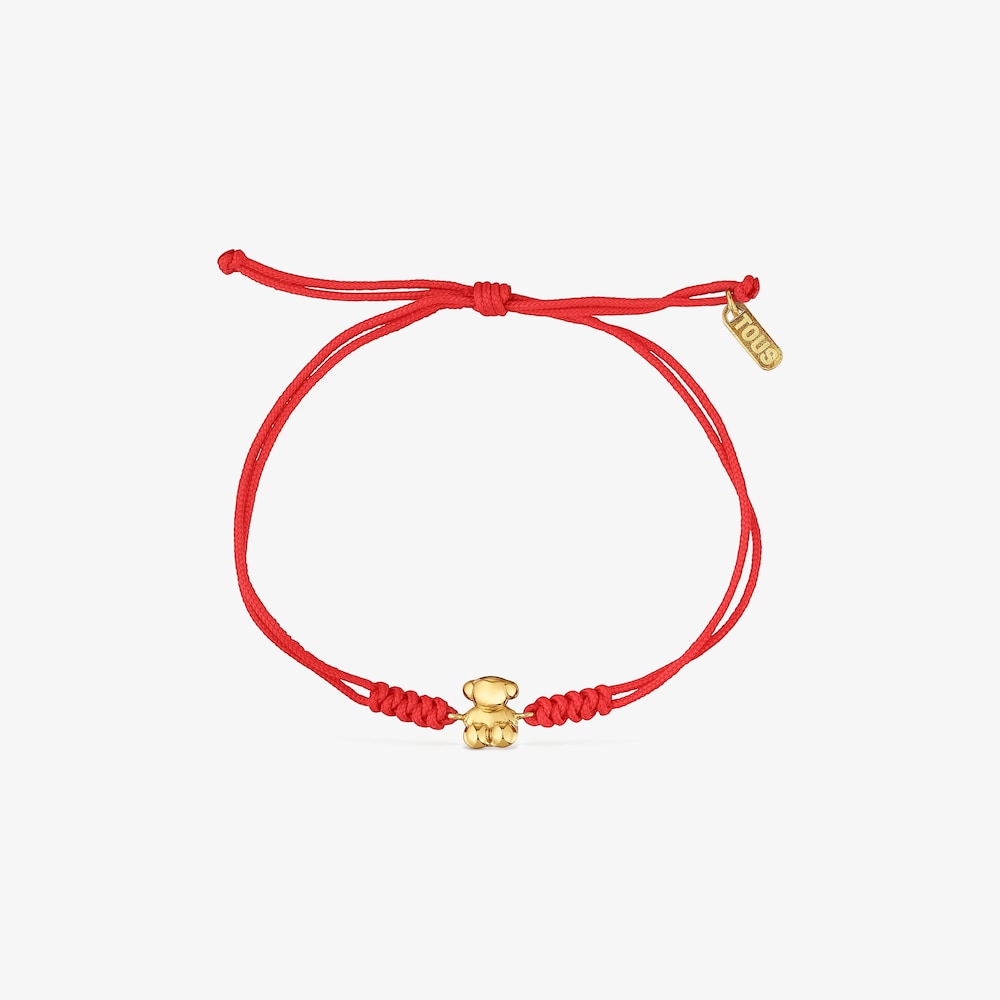 Pulsera oso de oro 14 kt y nylon rojo Bold Bear