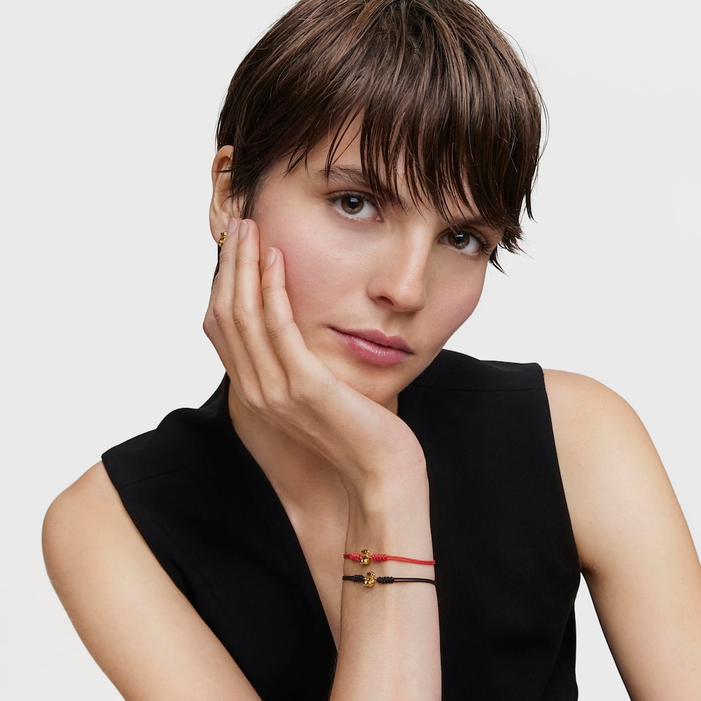 Pulsera oso de oro 14 kt y nylon rojo Bold Bear