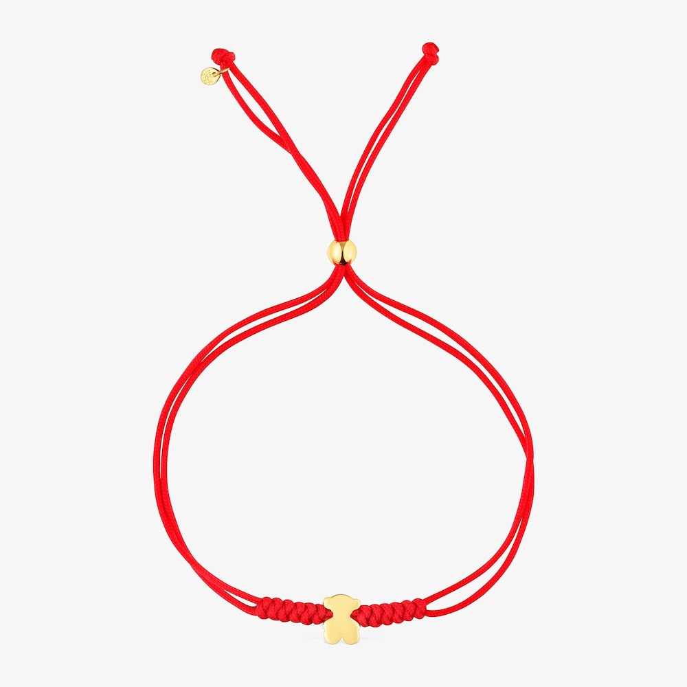 Pulsera oso de oro 14 kt y nylon rojo Sweet Dolls