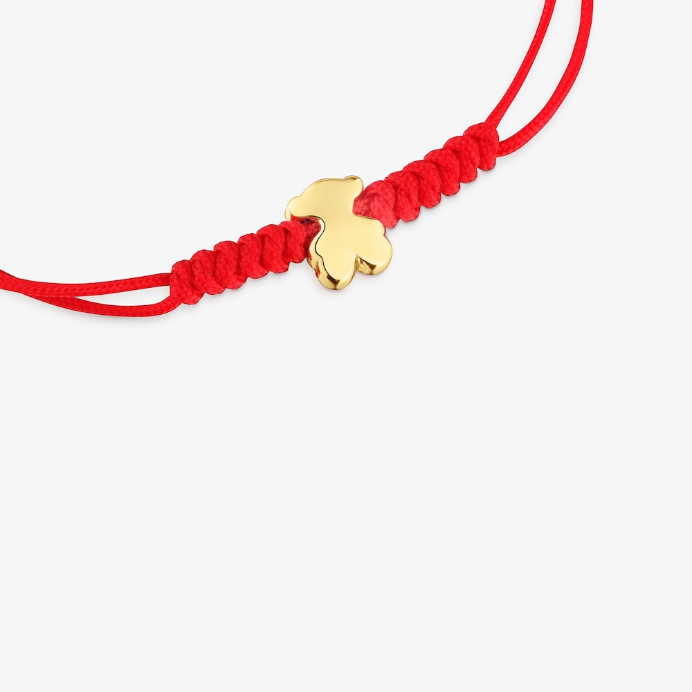 Pulsera oso de oro 14 kt y nylon rojo Sweet Dolls