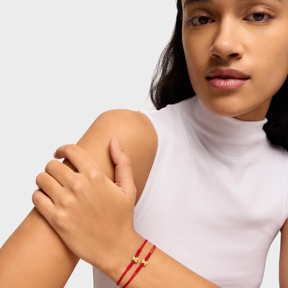 Pulsera oso de oro 14 kt y nylon rojo Sweet Dolls