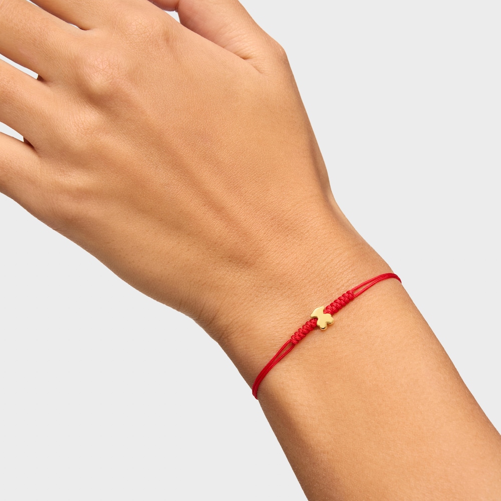 Pulsera oso de oro 14 kt y nylon rojo Sweet Dolls