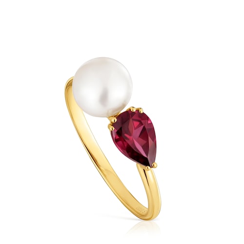 14kt gold, rhodolite and cultured pearl Ring Ivette