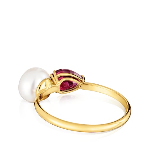 14kt gold, rhodolite and cultured pearl Ring Ivette