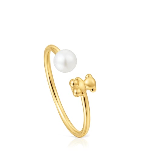 14kt gold and cultured pearl bear Open ring Bold Bear