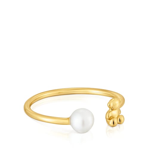 14kt gold and cultured pearl bear Open ring Bold Bear
