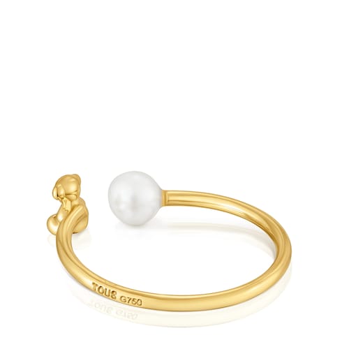 14kt gold and cultured pearl bear Open ring Bold Bear