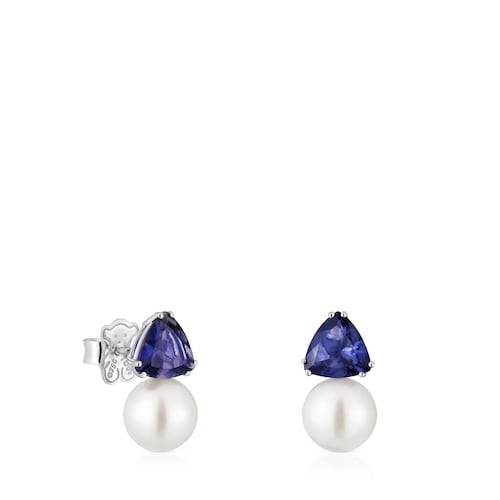 14kt white gold, iolite and cultured pearl Earrings Ivette