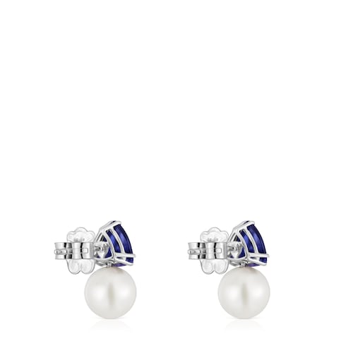 14kt white gold, iolite and cultured pearl Earrings Ivette