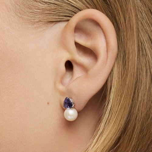 14kt white gold, iolite and cultured pearl Earrings Ivette