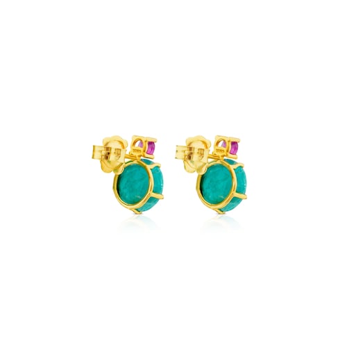 14kt gold Earrings with amazonite and treated ruby Ivette