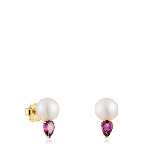 14kt gold, rhodolite and cultured pearl Earrings Ivette
