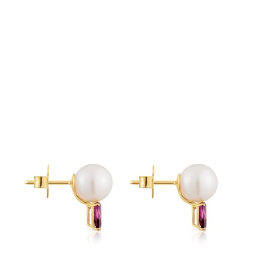 14kt gold, rhodolite and cultured pearl Earrings Ivette