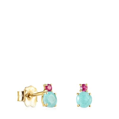 14kt gold Earrings with amazonite and treated ruby Mini Ivette