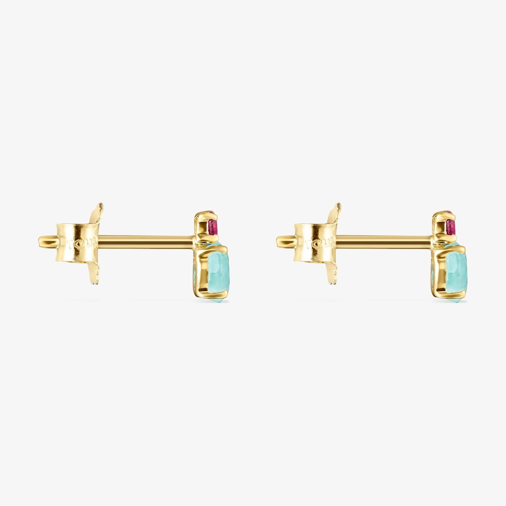 Pendientes de oro 14 kt con amazonita y rub&iacute; tratado Mini Ivette