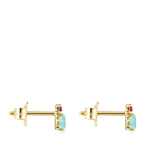 14kt gold Earrings with amazonite and treated ruby Mini Ivette