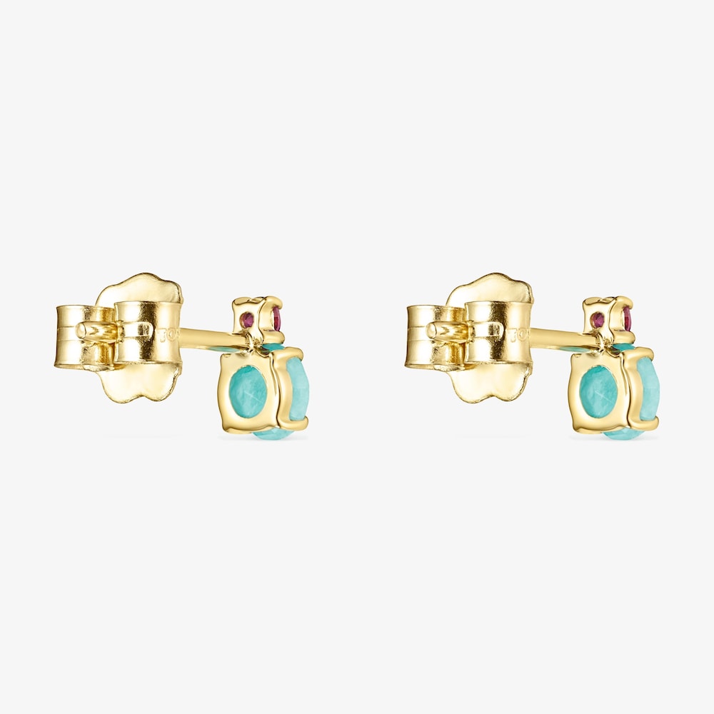 Pendientes de oro 14 kt con amazonita y rub&iacute; tratado Mini Ivette