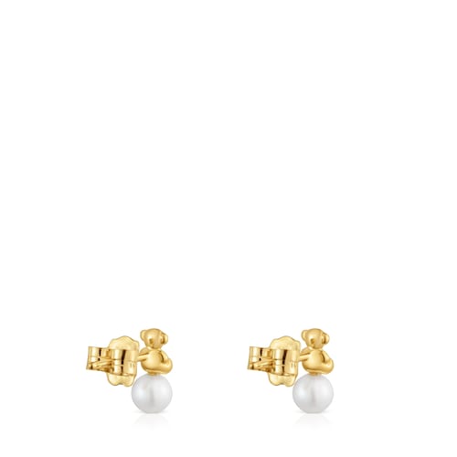 14kt gold and cultured pearl Bear earrings Bold Bear