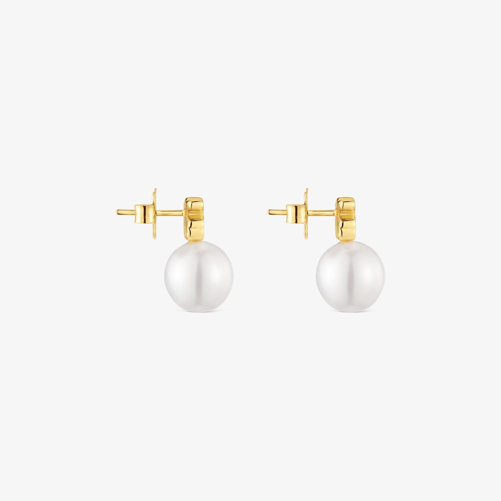 Pendientes oso de oro 14 kt y perla cultivada Sweet Dolls