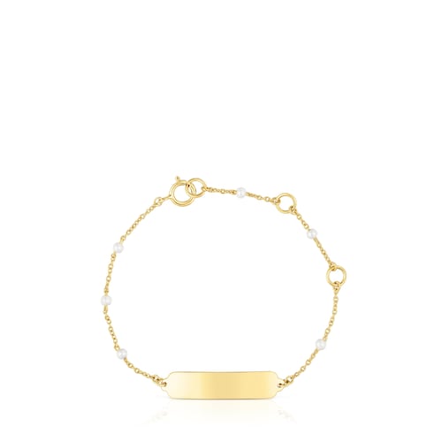 14kt gold and cultured pearl Plaque bracelet TOUS Baby