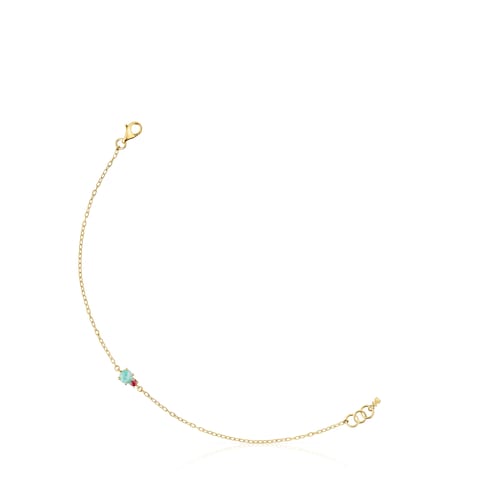 14kt gold Chain bracelet with amazonite and treated ruby Mini Ivette