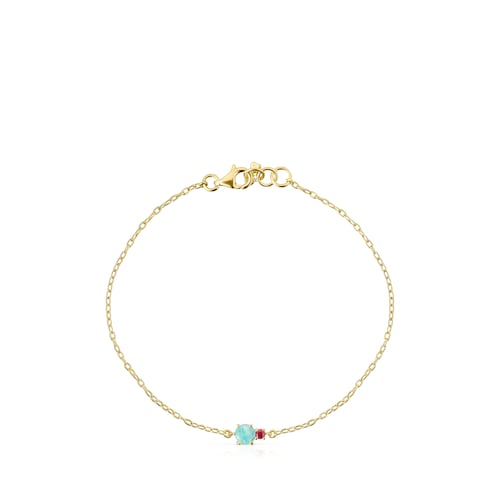 14kt gold Chain bracelet with amazonite and treated ruby Mini Ivette
