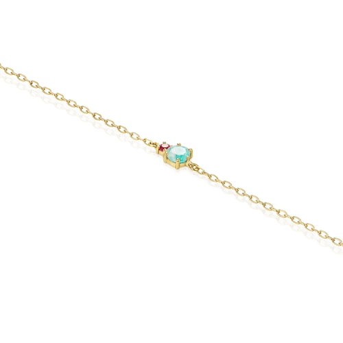 14kt gold Chain bracelet with amazonite and treated ruby Mini Ivette